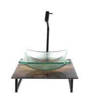 Kit cuba de vidro quadrada 10mm incolor com tampo de vidro 40cm x 40cm madeira rustica e suporte preto Kit cuba de vidro quadrada 10mm incolor com tampo de vidro 40cm x 40cm madeira rustica e suporte preto