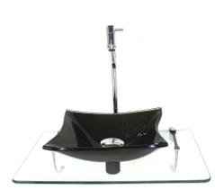 Kit cuba de vidro quadrada 10mm ouro envelhecido com tampo 50cm incolor e suporte cromado