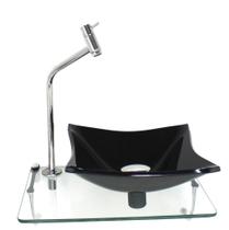 Kit Cuba De Vidro Quadrada 10Mm Preta Com Tampo 40Cm Incolor