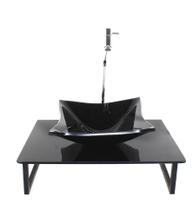 Kit cuba de vidro quadrada 10mm tampo 50cm preto full com suporte torneira valvula Kit cuba de vidro quadrada 10mm tampo 50cm preto full com suporte torneira valvula