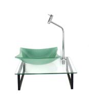 Kit cuba de vidro quadrada 10mm verde com tampo 40cm incolor e suporte preto
