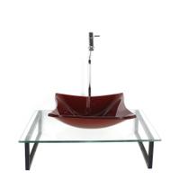 Kit cuba de vidro quadrada 10mm vermelho cereja com tampo 50cm incolor e suporte preto Kit cuba de vidro quadrada 10mm vermelho cereja com tampo 50cm incolor e suporte preto