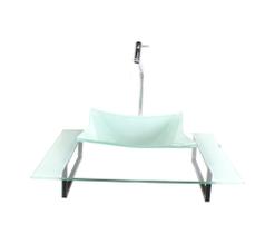 Kit cuba de vidro quadrada com tampo 60cm branco e suporte preto Kit cuba de vidro quadrada com tampo 60cm branco e suporte preto
