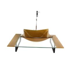 Kit cuba de vidro quadrada com tampo 60cm dourado real e suporte preto