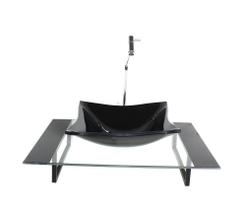 Kit cuba de vidro quadrada com tampo 60cm preto e suporte preto Kit cuba de vidro quadrada com tampo 60cm preto e suporte preto
