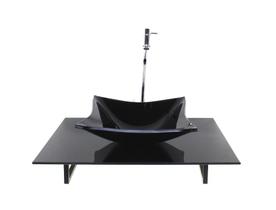 Kit cuba de vidro quadrada com tampo 60cm preto full e suporte torneira valvula Kit cuba de vidro quadrada com tampo 60cm preto full e suporte torneira valvula
