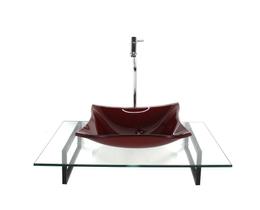 Kit cuba de vidro quadrada vermelho cereja com tampo 60cm incolor e suporte preto Kit cuba de vidro quadrada vermelho cereja com tampo 60cm incolor e suporte preto