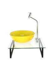 Kit cuba de vidro redonda 10mm amarelo tampo 40cm incolor com suporte torneira valvula