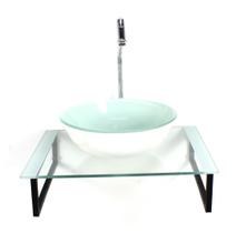 Kit cuba de vidro redonda 10mm com tampo 50cm branco e suporte preto Kit cuba de vidro redonda 10mm com tampo 50cm branco e suporte preto