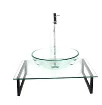 Kit cuba de vidro redonda 10mm com tampo 50cm incolor e suporte preto