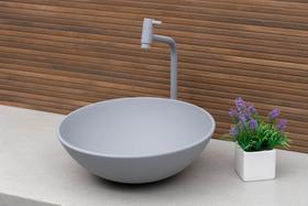 Kit Cuba de Vidro Redonda 35cm para Banheiro Lavabo com Torneira Link Metal e Válvula Click - Linha Premium Matte