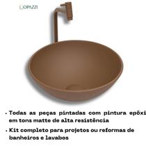 Kit Cuba de Vidro Redonda 35cm para Banheiro Lavabo com Torneira Link Metal e Válvula Click - Linha Premium Matte