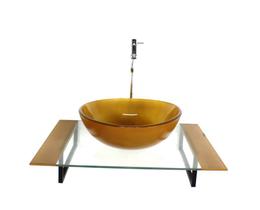 Kit cuba de vidro redonda com tampo 60cm dourado real e suporte torneira valvula Kit cuba de vidro redonda com tampo 60cm dourado real e suporte torneira valvula