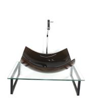 Kit cuba de vidro retangular 10mm marrom com tampo 50cm incolor e suporte preto Kit cuba de vidro retangular 10mm marrom com tampo 50cm incolor e suporte preto