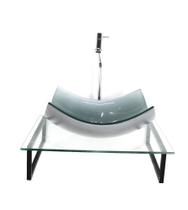 Kit cuba de vidro retangular 10mm prata tampo 50cm incolor com suporte torneira valvula