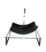 Kit cuba de vidro retangular 10mm preta com tampo 50cm incolor e suporte preto Kit cuba de vidro retangular 10mm preta com tampo 50cm incolor e suporte preto