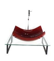 Kit cuba de vidro retangular 10mm vermelho cereja com tampo 50cm incolor e suporte preto Kit cuba de vidro retangular 10mm vermelho cereja com tampo 50cm incolor e suporte preto