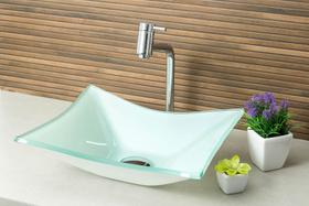 Kit Cuba de Vidro Retangular com Torneira Link Cromada e Válvula Click Banheiro Moderno, Vidro Temperado 40x32