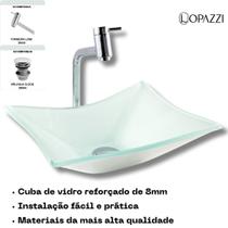 Kit cuba de vidro retangular com torneira link cromada e válvula click up