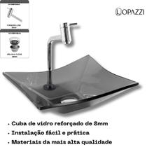 Kit cuba de vidro retangular com torneira link cromada e válvula click up