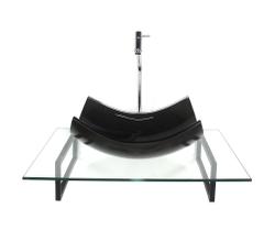 Kit cuba de vidro retangular curvada grafite com tampo 60cm incolor e suporte preto