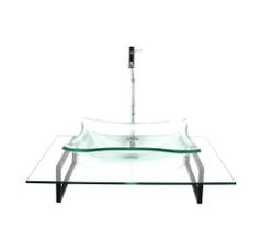 Kit cuba de vidro retangular incolor com tampo 60cm incolor e suporte torneira valvula Kit cuba de vidro retangular incolor com tampo 60cm incolor e suporte torneira valvula