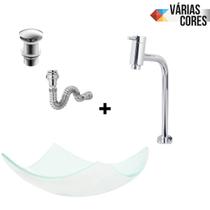 Kit Cuba de Vidro Temperado Lótus 38cm com Torneira Link Alta + Válvula Click + Sifão Universal para Banheiros e Lavabos - Várias Cores Kit Cuba de Vidro Temperado Lótus 38cm com Torneira Link Alta + Válvula Click + Sifão Universal para Banheiros e Lavabos - Várias Cores