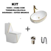 Kit Cuba Dourada 62X42 + Vaso Imperial Gold E Acessórios Kit Cuba Dourada 62X42 + Vaso Imperial Gold E Acessórios