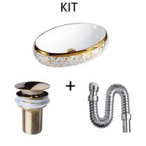 Kit Cuba Dourada Luxo + Válvula Dourada + Sifão Cromado