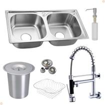 Kit Cuba Dupla Acessórios Com Torneira Gourmet Cromada Vip De Parede E Lixeira de Embutir 5 Litros