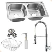 Kit Cuba Dupla Acessórios Com Torneira Gourmet Misturador Monocomando Cromada