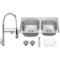 Kit Cuba Dupla Aço Inox Gourmet Torneira Monocomando