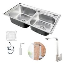 Kit Cuba Dupla Cozinha Gourmet Inox E Torneira Perfil L Slim