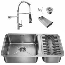 Kit Cuba Dupla Gourmet 64x40 Inox 304 Com Torneira 2 Saídas Misturador Brinovar Luxo Kit Cuba Dupla Gourmet 64x40 Inox 304 Com Torneira 2 Saídas Misturador Brinovar Luxo