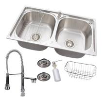 Kit Cuba Dupla Gourmet Aço Inox com acessórios78x43cm + Torneira Gourmet Monocomando