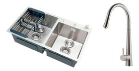 Kit Cuba Dupla Gourmet Awá e Torneira Misturador Monocomando Extensível Apurema Pingoo.casa - Prata Kit Cuba Dupla Gourmet Awá e Torneira Misturador Monocomando Extensível Apurema Pingoo.casa - Prata