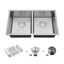 Kit Cuba Dupla Gourmet com Acessórios Solo 35x35x40 e Válvula e Escorredor e Tampa Arell Kit Cuba Dupla Gourmet com Acessórios Solo 35x35x40 e Válvula e Escorredor e Tampa Arell