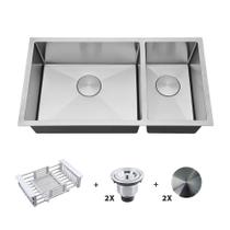 Kit Cuba Dupla Gourmet com Acessórios Solo 50x25x40 e Válvulas e Escorredor e Tampas Decorativas Arell Kit Cuba Dupla Gourmet com Acessórios Solo 50x25x40 e Válvulas e Escorredor e Tampas Decorativas Arell