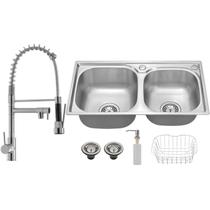 Kit Cuba Dupla Gourmet em Aço Inox + Torneira Gourmet Monocomando Vip