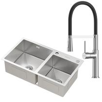 Kit Cuba Dupla Gourmet Nápoles Aço Inox 304 e Torneira Gourmet Bélgica Monocomando GoldenX Kit Cuba Dupla Gourmet Nápoles Aço Inox 304 e Torneira Gourmet Bélgica Monocomando GoldenX