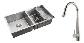 Kit Cuba Dupla Gourmet Tukano e Torneira Misturador Monocomando Extensível Apurema Pingoo.casa Prata Kit Cuba Dupla Gourmet Tukano e Torneira Misturador Monocomando Extensível Apurema Pingoo.casa Prata