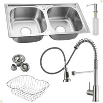 Kit Cuba Dupla Inox Acessórios Com Torneira Gourmet Misturador Monocomando Extensível Aço Escovado