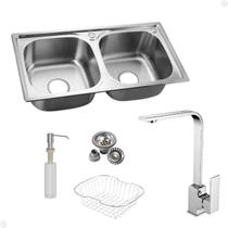 Kit Cuba Dupla Inox Acessórios Com Torneira Gourmet Monocomando Slim Cromada