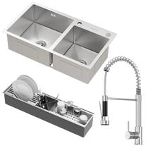 Kit Cuba Dupla Nápoles Aço Inox 304 com Calha Organizadora Aço Inox e Torneira Genebra Monocomando GoldenX
