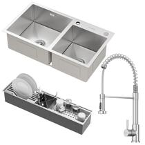 Kit Cuba Dupla Nápoles Aço Inox 304 com Calha Organizadora Aço Inox e Torneira Milão Monocomando GoldenX
