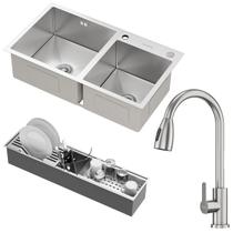 Kit Cuba Dupla Nápoles Aço Inox 304 com Calha Organizadora Aço Inox e Torneira Roma Aço Inox GoldenX