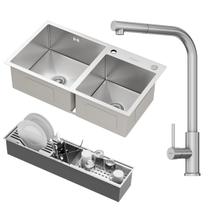Kit Cuba Dupla Nápoles Aço Inox 304 com Calha Organizadora Aço Inox e Torneira Toronto Aço Inox GoldenX Kit Cuba Dupla Nápoles Aço Inox 304 com Calha Organizadora Aço Inox e Torneira Toronto Aço Inox GoldenX