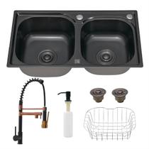 Kit Cuba Dupla Preta Com Torneira Gourmet Rose Gold Preta