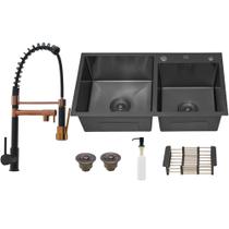 Kit Cuba Dupla Quadrada Preta C/ Torneira Gourmet Rose Gold Preta