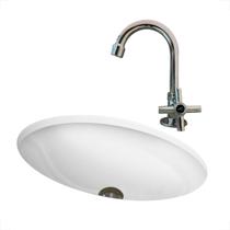 Kit cuba embutir oval 50 x 38 cm com torneira e valvula cromada Kit cuba embutir oval 50 x 38 cm com torneira e valvula cromada